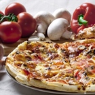 Pizza is an oven-baked, flat, disc-shaped bread typically topped with a tomato sauce, cheese and various toppings.